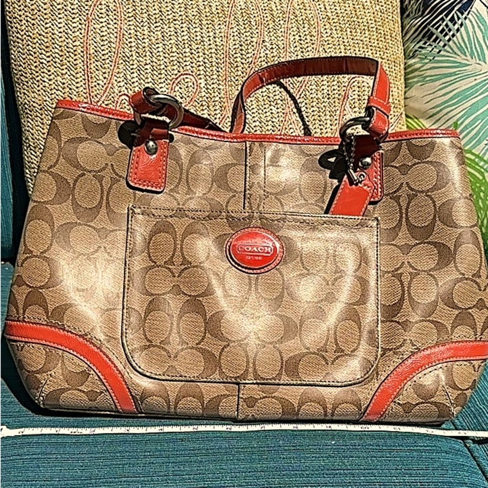 Coach Signature Brown and Orange Tote Bag